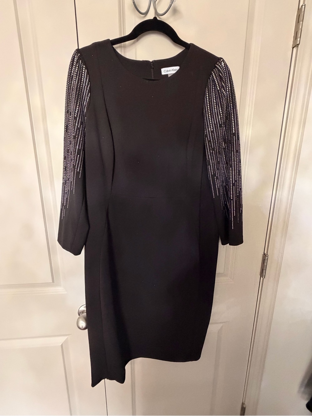 Calvin Klein Black Dress with Beaded Sleeves